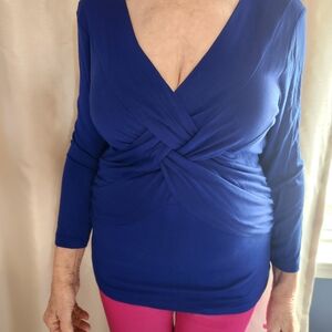 Cable & Gauge Blue Wrap Fitted 3/4 Sleeve Blouse